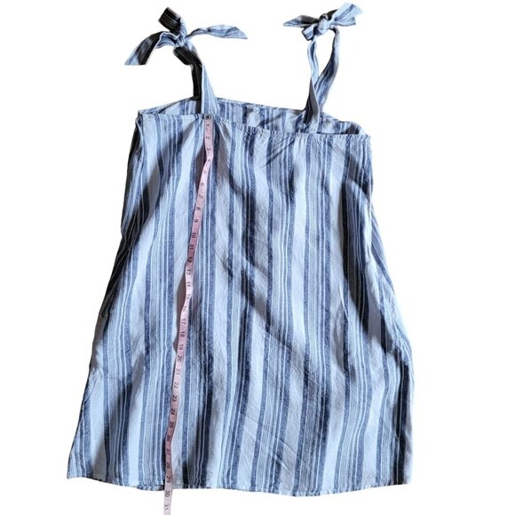 Striped Blue & White Linen Sleeveless Dress with  Straps - Picture 6 of 9
